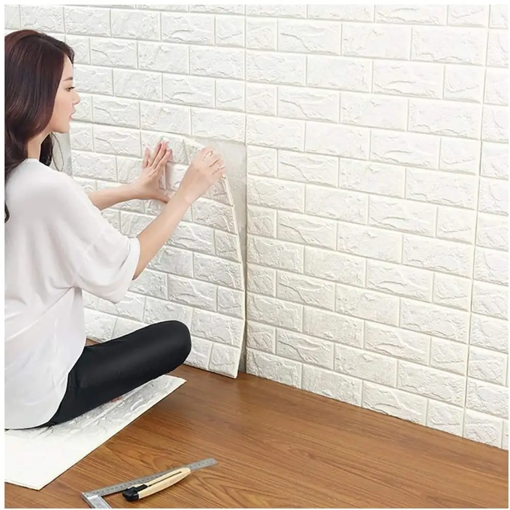 3D Brick Wall Stickers DIY Removable White Wallpaper Soundproofing Self- Adhesive Wallpaper for Living Room Decor