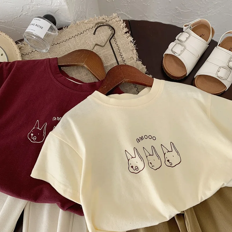 Short Sleeve TShirt Summer Wear New Kids Short Sleeve Tops Girls Cute Print Tees Simple Versatile Tees For 0-6Years Old Child