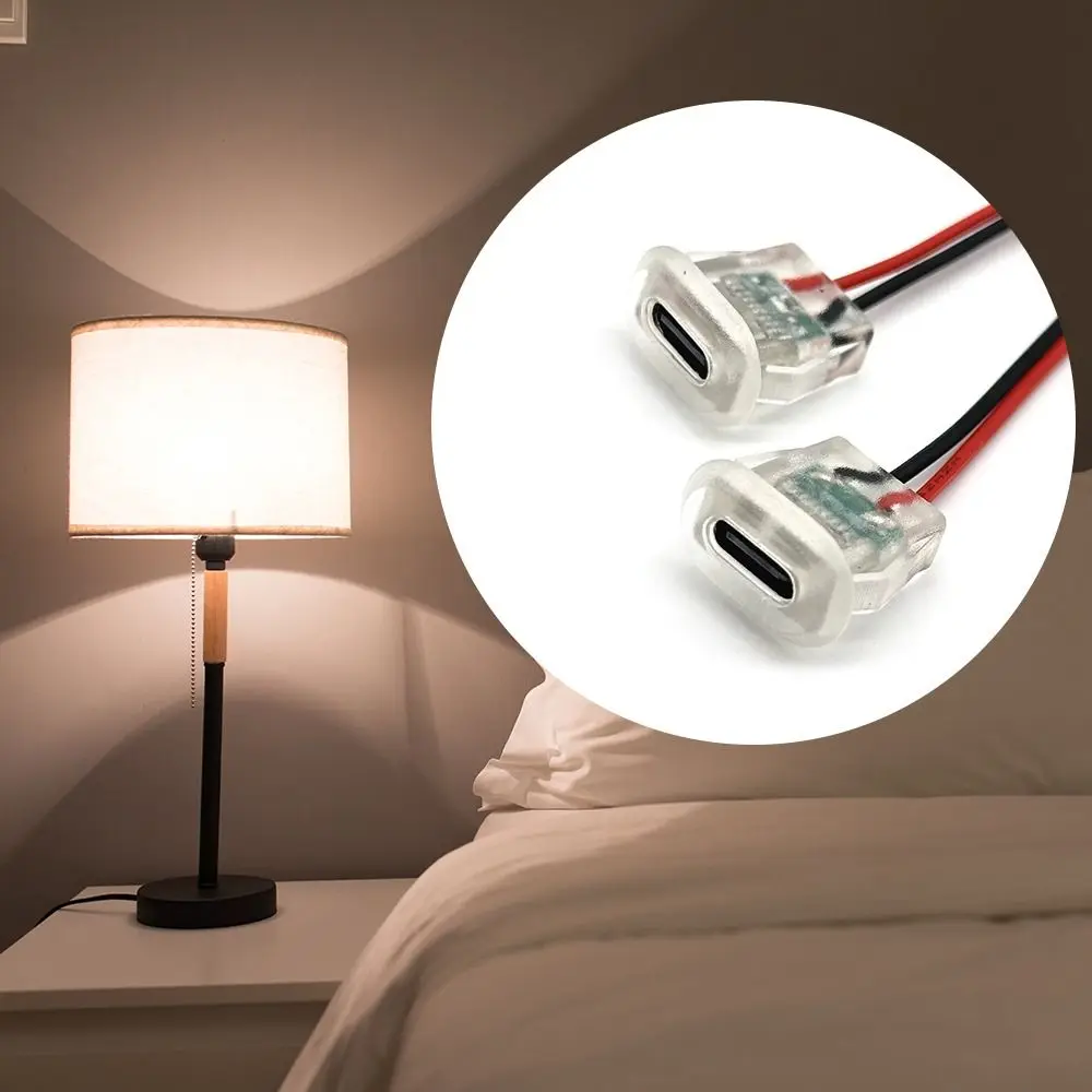 With LED lights Plate 2pin USB Type C Port Waterproof Charging Port 5A Input Type Charging Durable Transparent