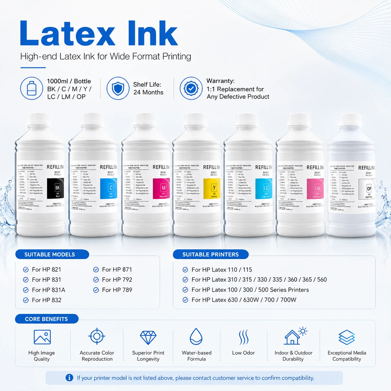 Latex Ink For HP 871 821 831 831A 832 For HP Latex 110 115 310 315 330 335 360 365 560 630 630W 700 100 300 500 Printer 1000ml