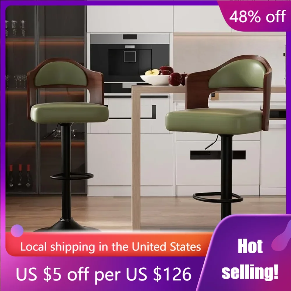 

Swivel Bar Stools Set of 2 Seat Adjustable Height 24.5-33.5IN,Wooden Barstools PU Leather Upholstered Bar Chairs Back & Footrest