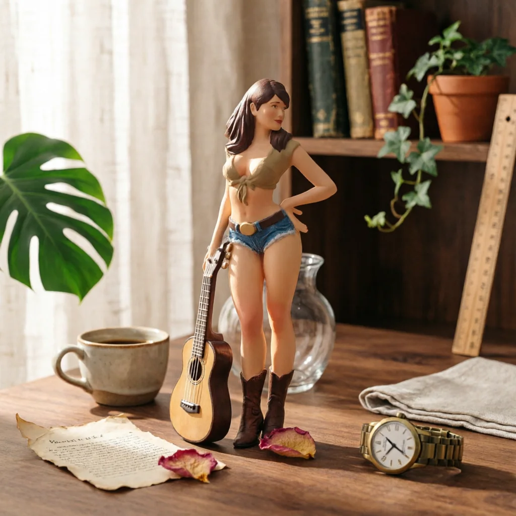 Miniature Female Figurine Sculpted Figurine with Guitar Miniature Guitar Model Interesting Diorama Prop Lifelike for Collectors