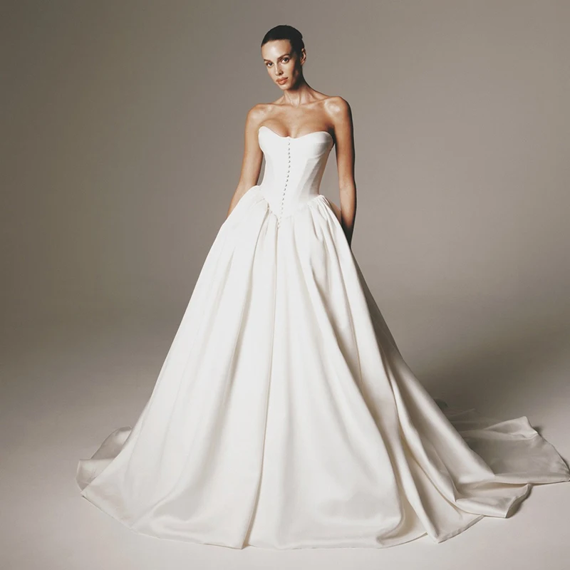 

Свадебные платья Eightree 2026: Атласные бальные платья А-силуэта с вырезом «сердечко» и пуговицами, женские свадебные и выпускные платья на заказ