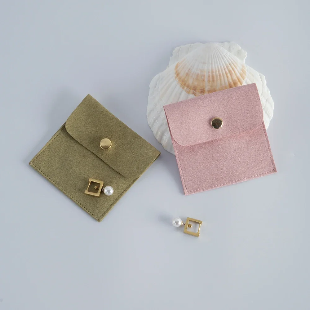 10 Stück Schmuck tasche 8x8cm Mikro faser Gold Druckknopf Beutel Ring Ohrring Anhänger Öl Aufbewahrung ssack Hochzeit Geburtstags geschenk Gefälligkeiten – Detail 8