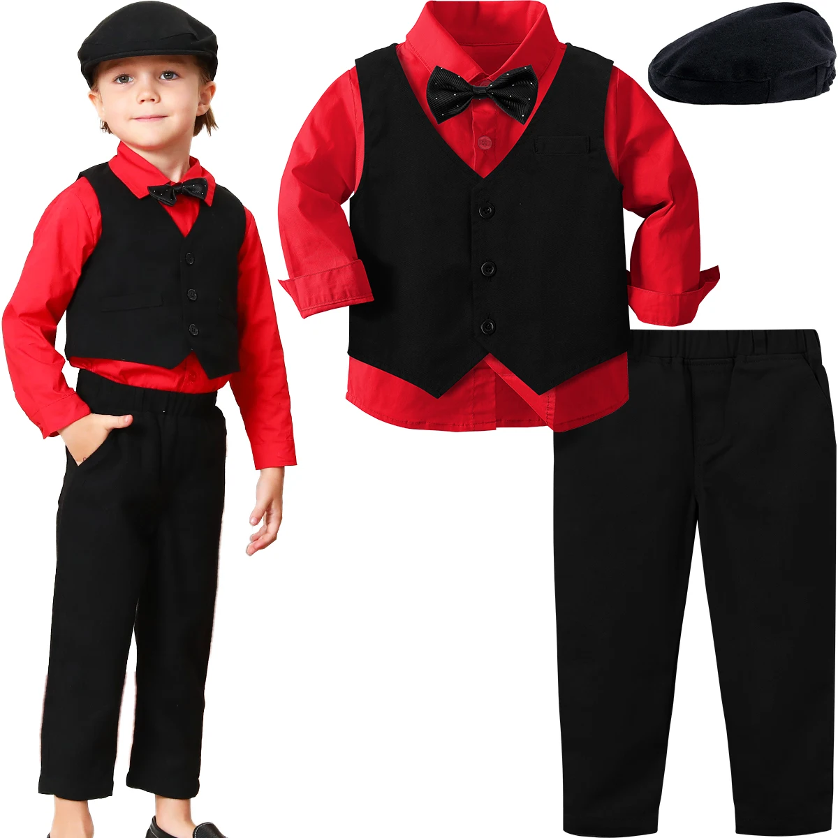 Christmas Outfit Toddler Boy Suit Valentine Day Photoshoot Xmas Tuxedo Kids New Year Formal Attire Red Party Gift Clothes
