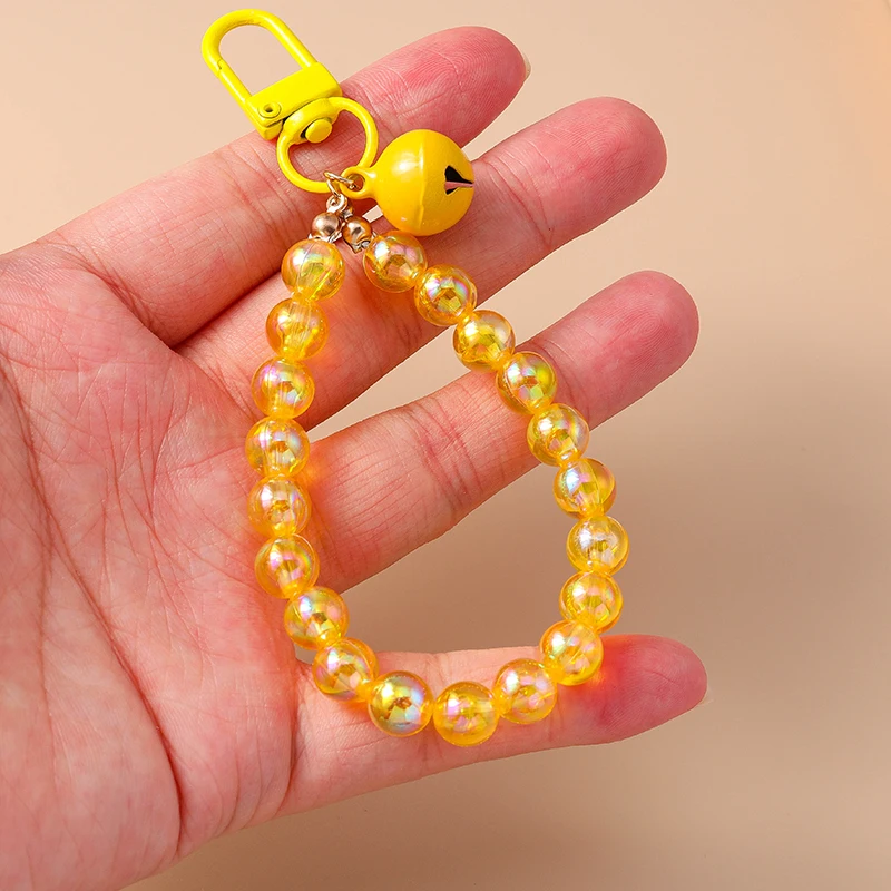 Aihua Bunter Schicker Glas-Popcorn-Ring Glocken-Stern-Perlen-Schlüsselanhänger für Frauen und Mädchen, Handykette, Taschenanhänger, Schlüsselring, Schmuck, Geschenke – Detail 4
