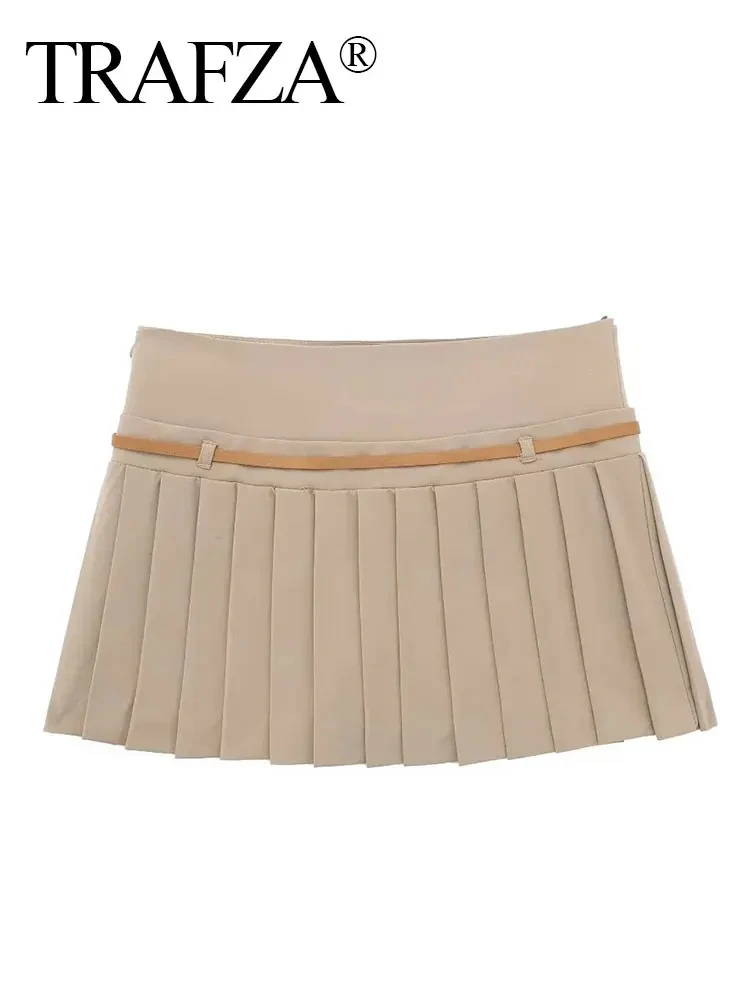 TRAFZA Plisowana mini spódniczka Spodnie Wysoka talia Skort Dla kobiet Pasek Letnie krótkie spódniczki Kobieta Moda Vintage Czarne spodenki damskie