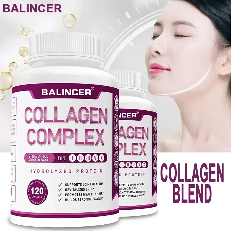 Strong Marine Collagen Hydrolyzed Type 5 Complex Capsules - Supports Skin, Hair, Nails, Joint Health, Antioxidant for Men Women