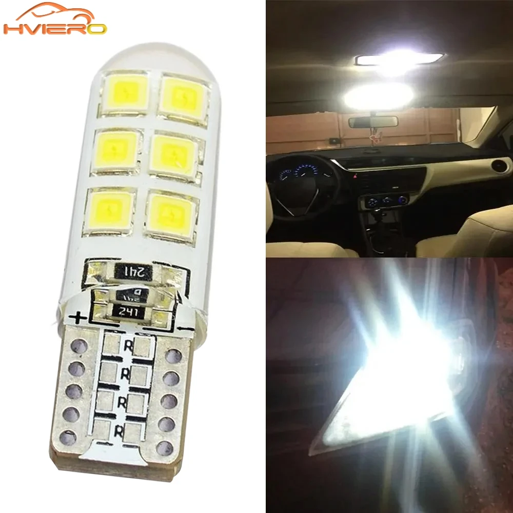 1pc White Blue Car Signal Lamp LED T10 W5W 12V Canbus 2835 12SMD Silicone Waterproof Auto Wedge Brake Bulb Led Parking Fog Light