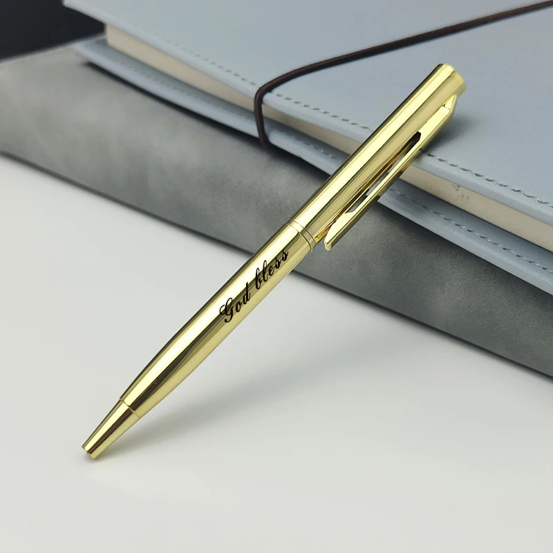 Gold Mini Ballpoint Pen Personalized Customization Logo Carving Name Creative Pocket Short Pen Rotating Portable Signature Pen