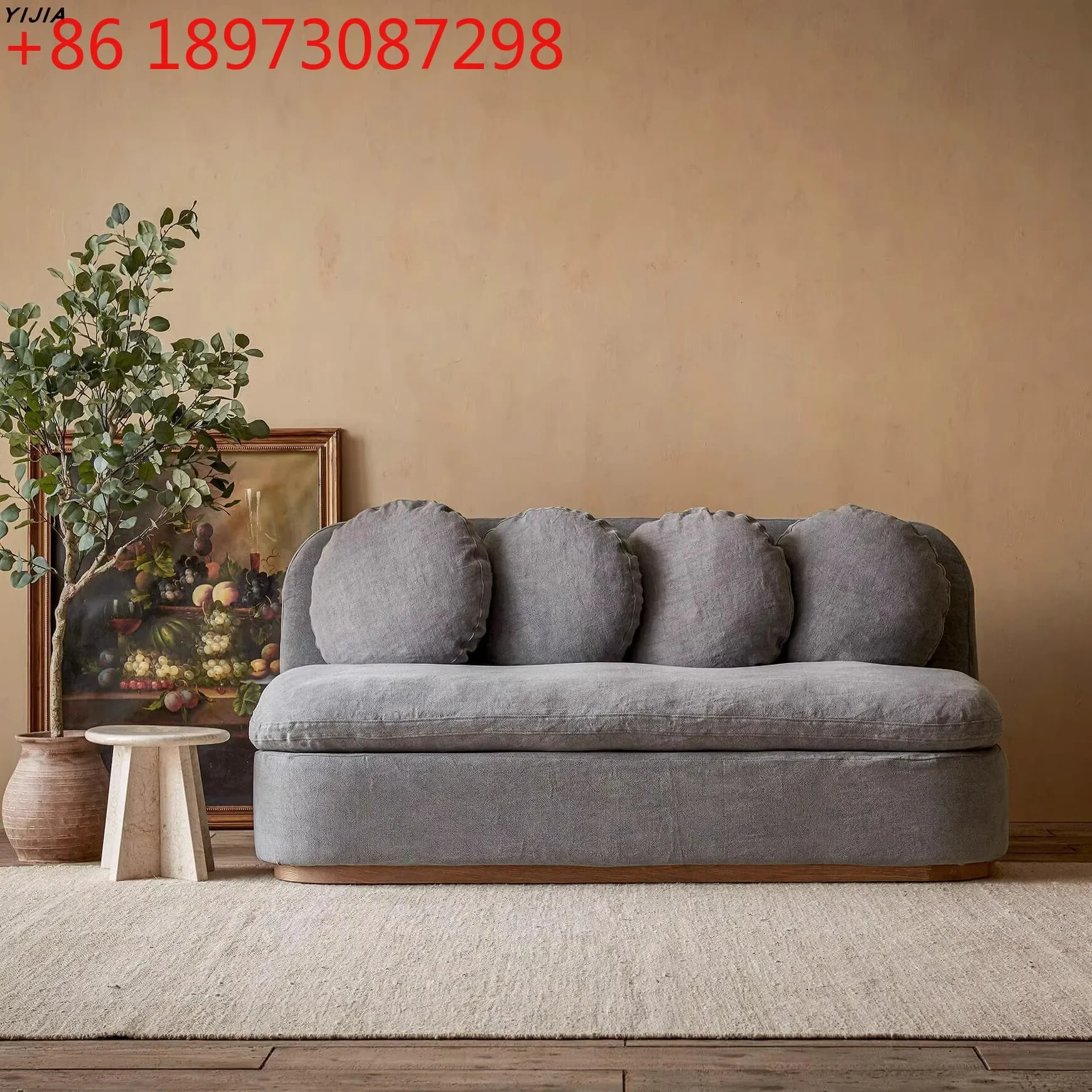 Minimalist washed cotton and linen Japanese-style wind corner concubine combination homestay hotel living room multi-person sofa