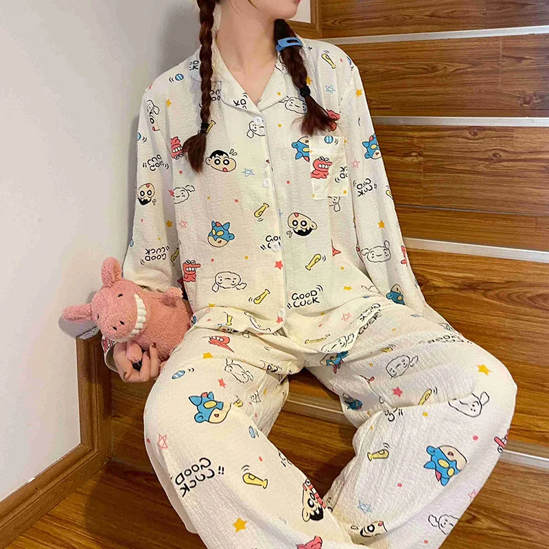 New Women\'s Long-sleeved Pajamas Home Wear Ms. Bubble Cotton Cartoon Bear Girl Sweet Leisure Foreign Trade Cross-border Suit Ms.