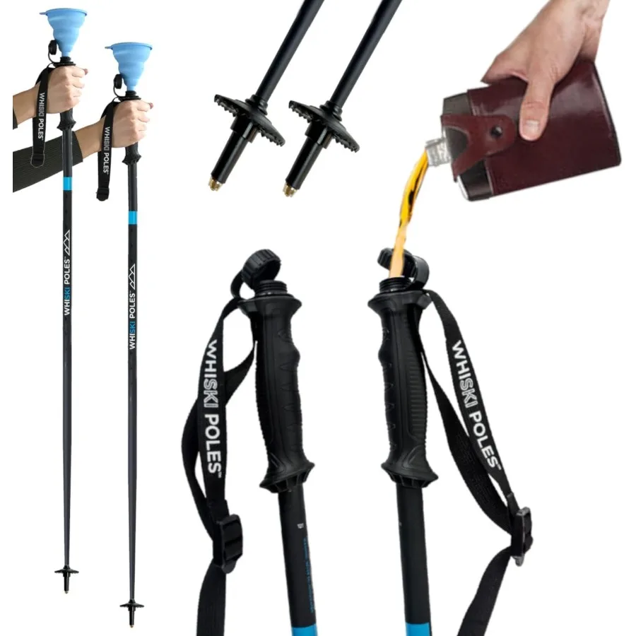 Best Gift for Skiers - SKI Pole FLASKS Holding 16 oz + Free Collapsible Funnel + Stickers