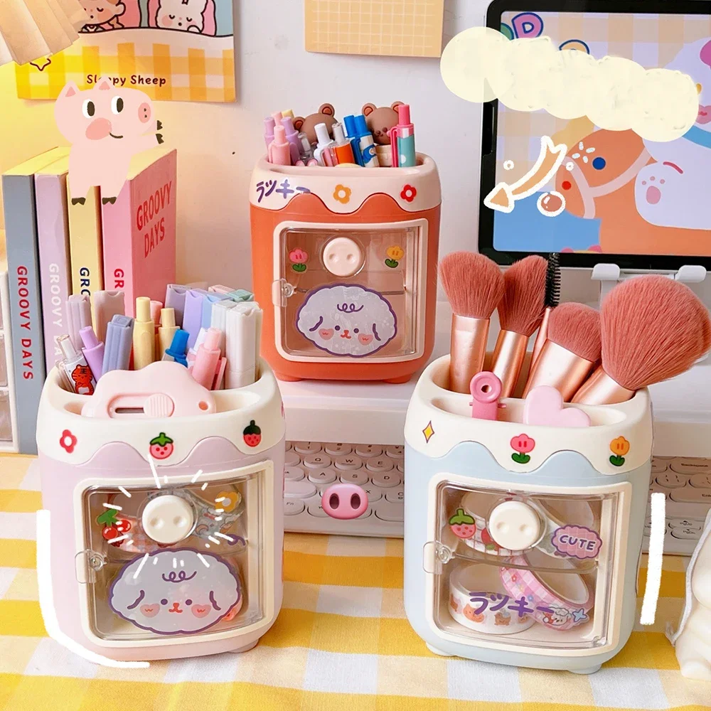 Imagem -02 - Grande Organizador de Papelaria Kawaii Porta Caneta Washi Tape Pincel de Maquilhagem Coreano Multifunções Secretária