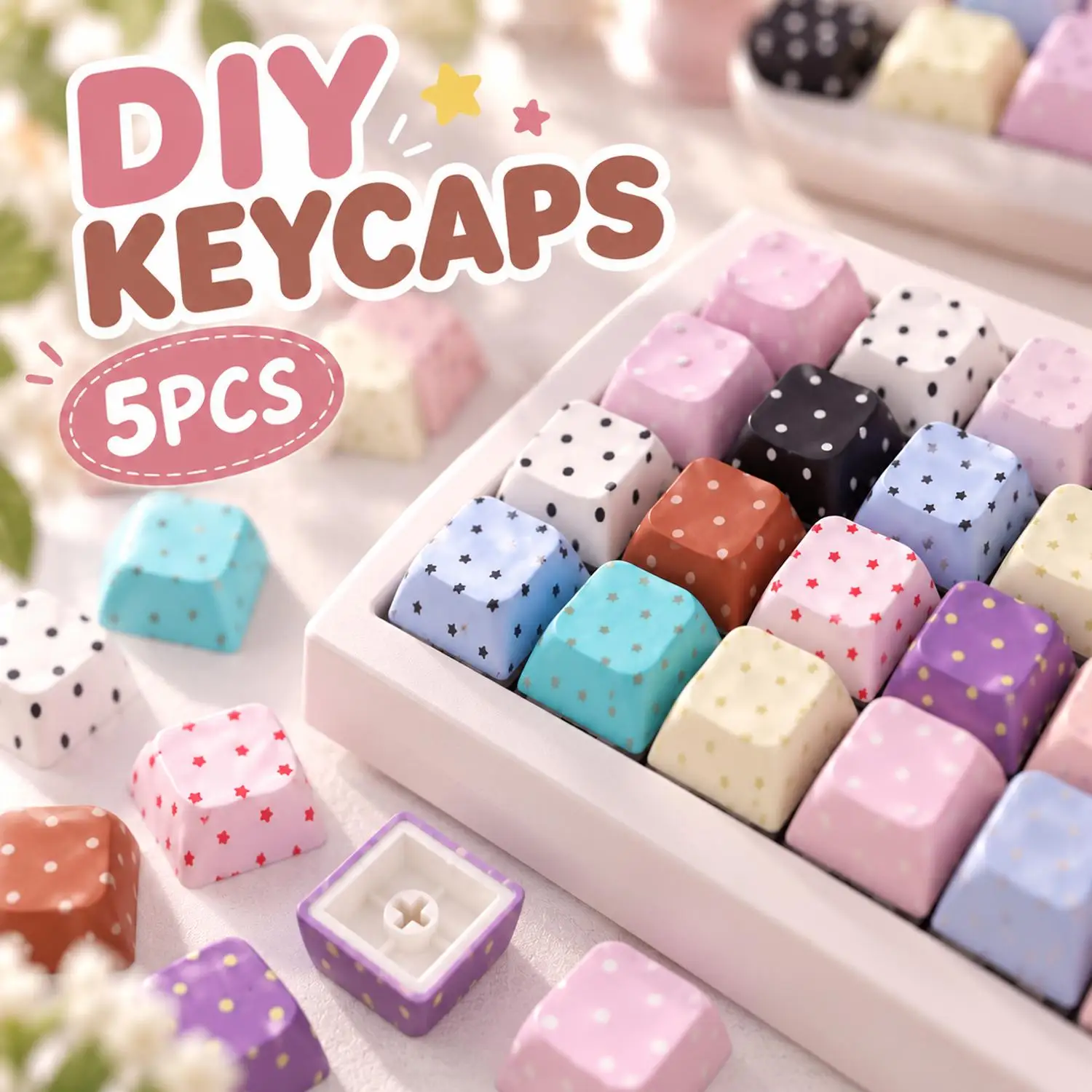 Cartoon Dot Star Button Keycaps For PC Laptop Computer Keyboard Accessories Universal Mechanical Keyboard DIY Decoration Key Cap