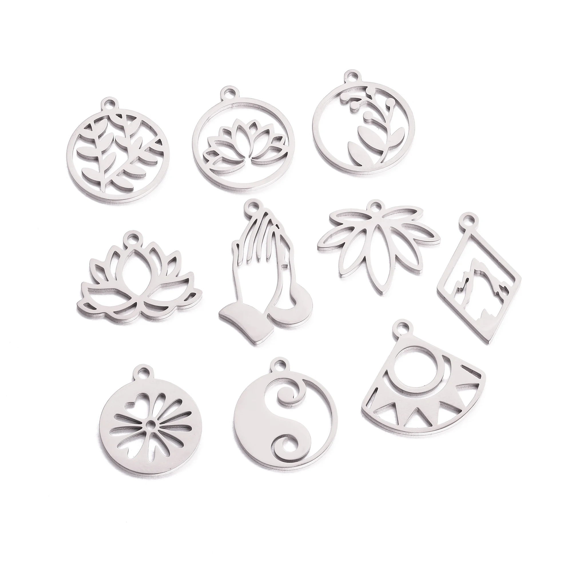5 teil/los Edelstahl Charms Für Schmuck Machen Yoga Lotus Blume & Taiji Religion Amulett Anhänger Diy Ohrringe Halskette Armband – Detail 5