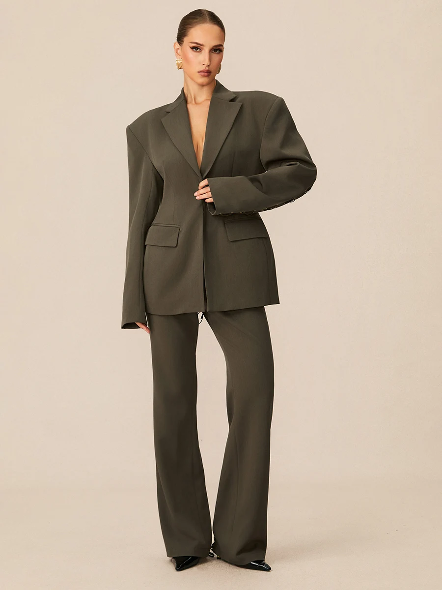 TWOTWINSTYLE الصلبة تقسم الدانتيل يصل قطعتين مجموعات للنساء التلبيب طويلة الأكمام السترة عالية الخصر بانت تصميم تحسس مجموعة الإناث #3