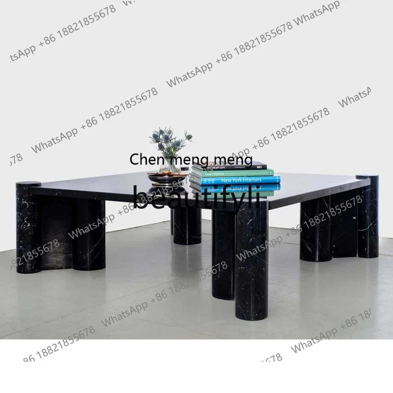 

Italian style simple natural black and white root marble coffee table hotel villa living room coffee table