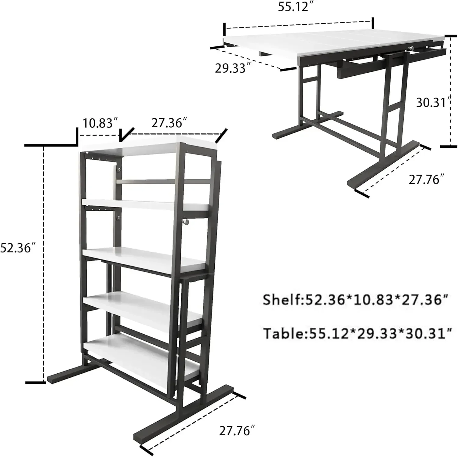 Xmsj.2-in-1 Shelf To Compact Furniture, Extendable Dining Table With Metal Frame, Convertible Kitchen  For 4-6