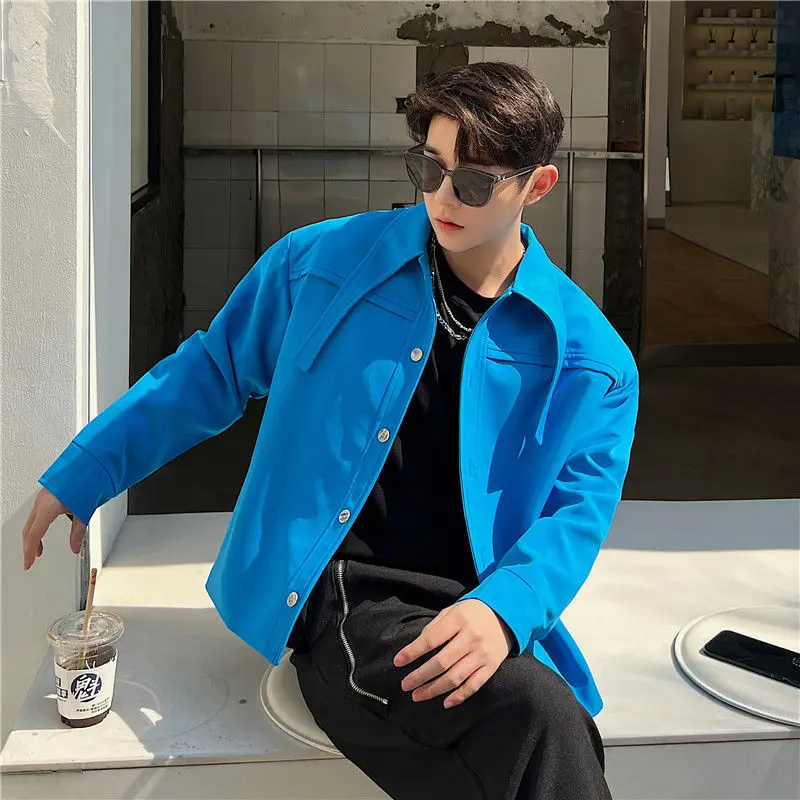 3-A63  High-end niche thin jacket men\'s short Korean version of early autumn Internetebrity rogue design Klein blue jacket trend