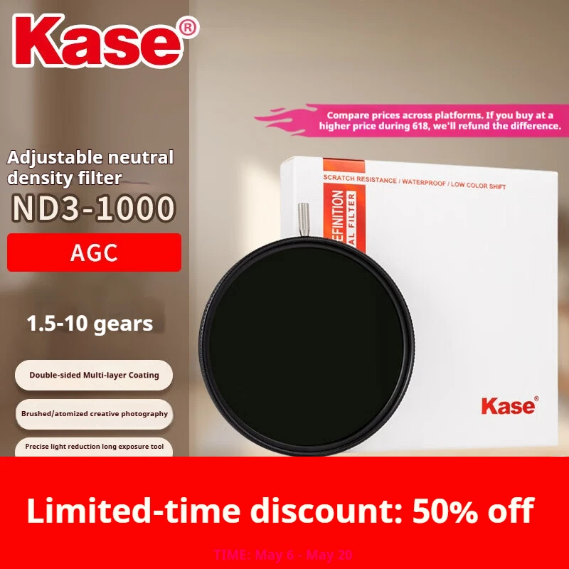 

Kase AGC Adjustable ND3-1000, 1.5-10 Stops, Neutral Density Filter with Low Color Shift for Long Exposures of Water Flow