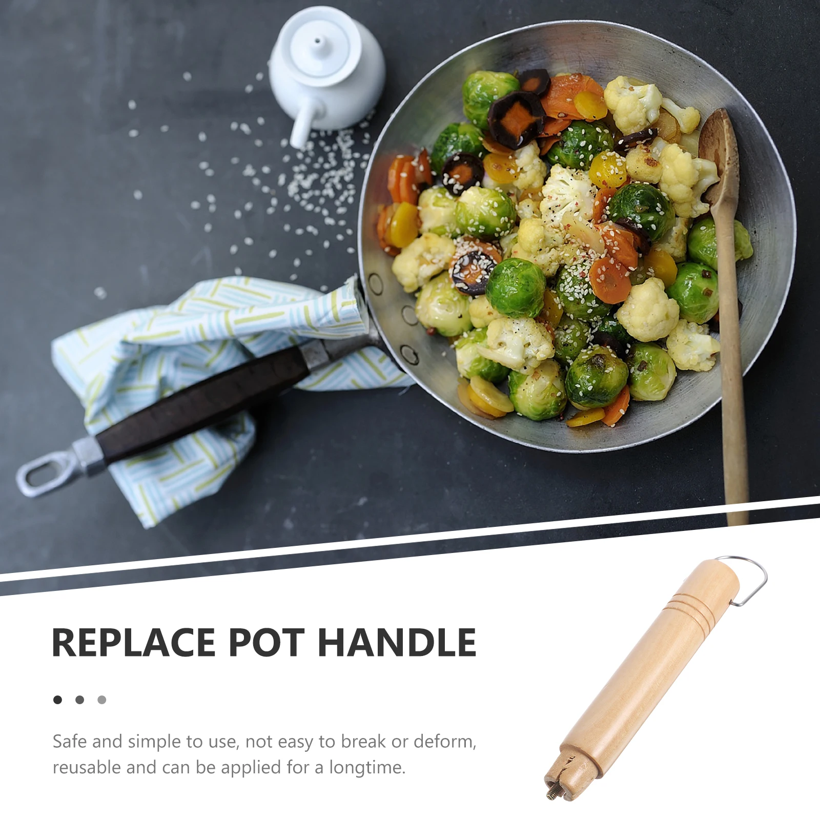 

Solid Wood Pot Handle Replacement Detachable Anti-Scald Heat Insulation Anti- Pan Handle Longtime Use Kitchen Utensil