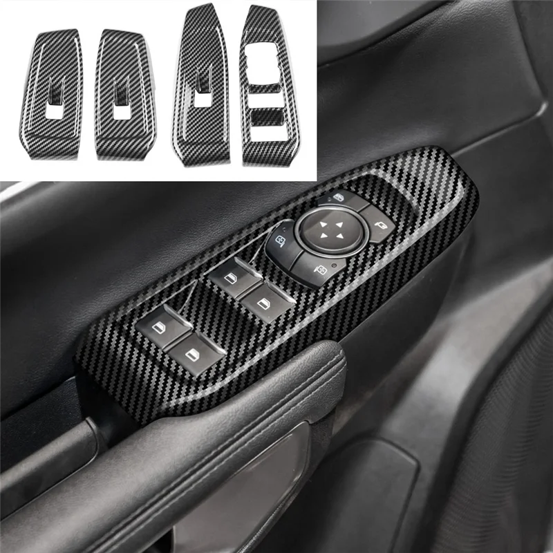 OB-para Ford Ranger Everest 2023, cubierta de interruptor de botón de elevación de vidrio para ventana de coche, Panel embellecedor de reposabrazos de puerta, Kits de piezas de fibra de carbono