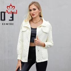 Astrid 2022 New Women's Autumn Quilted Jacket Women Parkas Coat Cotton Pockets Zipper White Casual Outerwear Oversize ZM-T108