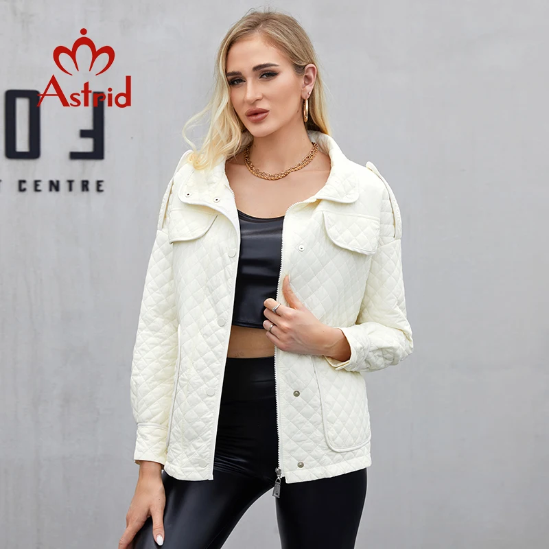 Astrid 2022 New Women's Autumn Quilted Jacket Women Parkas Coat Cotton Pockets Zipper White Casual Outerwear Oversize ZM-T108