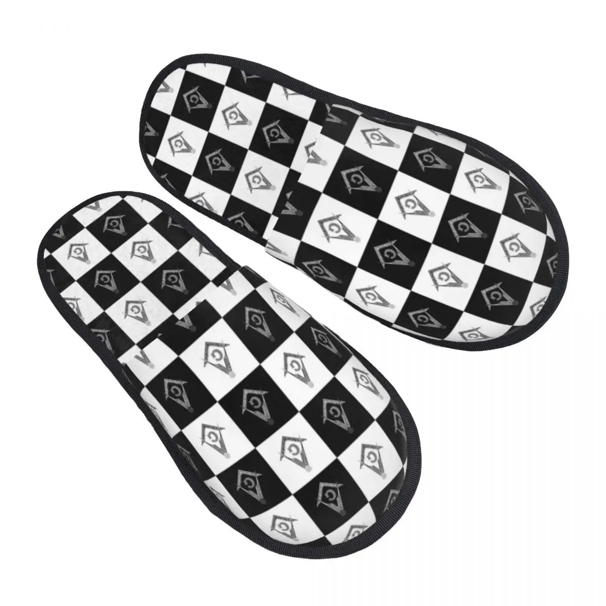 Custom Freemason Checkered Black And White Pattern Comfy Scuff Memory Foam Slippers Women Masonic Mason Bedroom House Shoes