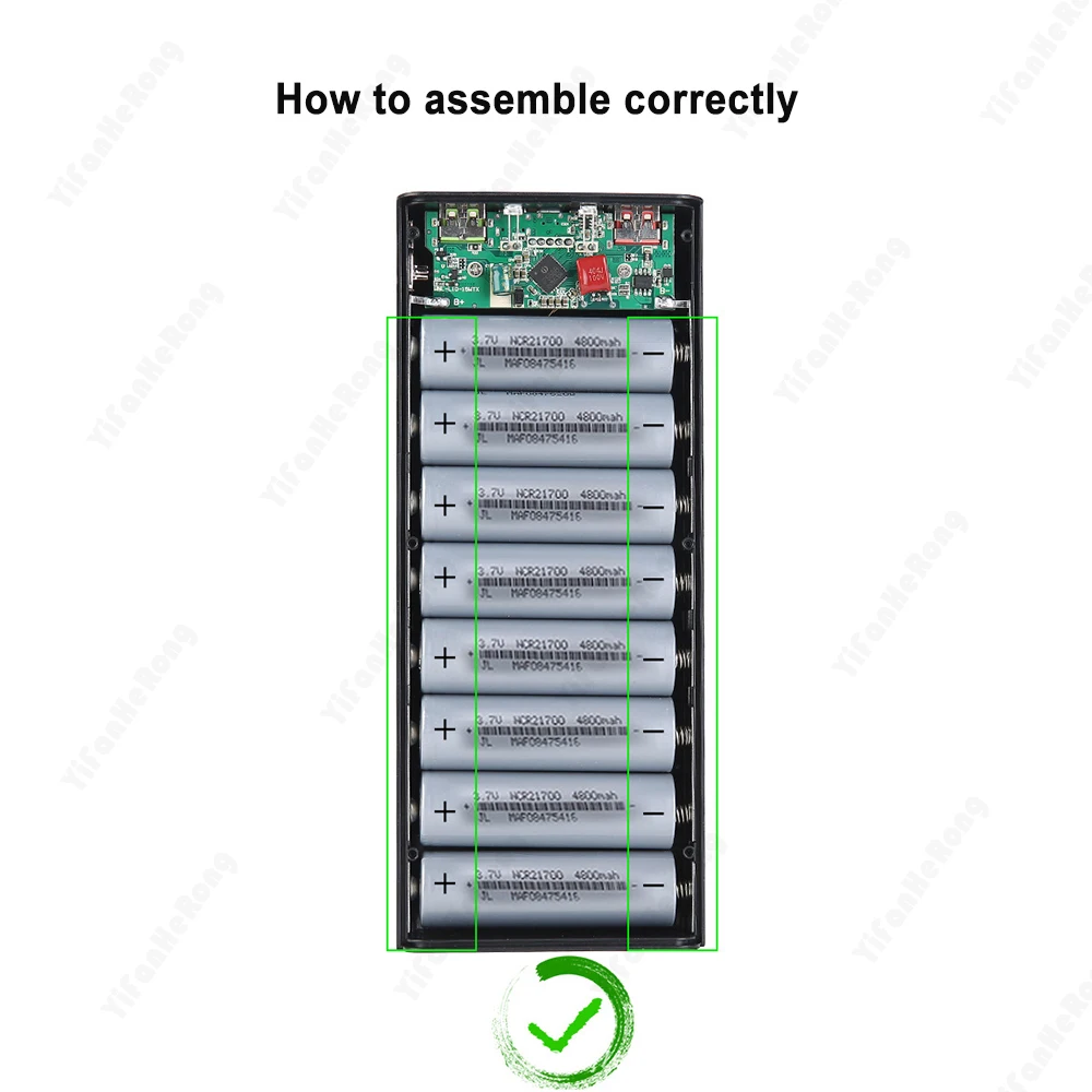 バッテリーなしの取り外し可能な外部バッテリーケース,DIYシェル,急速充電,22.5W, 8x21700