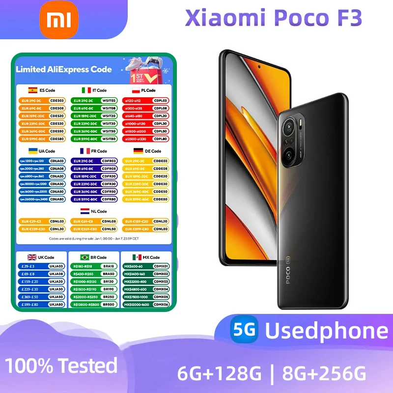 Xiaomi POCO F3 5G Smartphone CPU Qualcomm Snapdragon 870 Battery Capacity 4520mAh 48MP Camera Original Used Phone