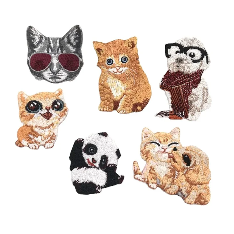 New Animal Panda Dog Cat Iron On Patches Sewing Embroidered Applique for Jacket Clothes Stickers Badge DIY Apparel Accessories