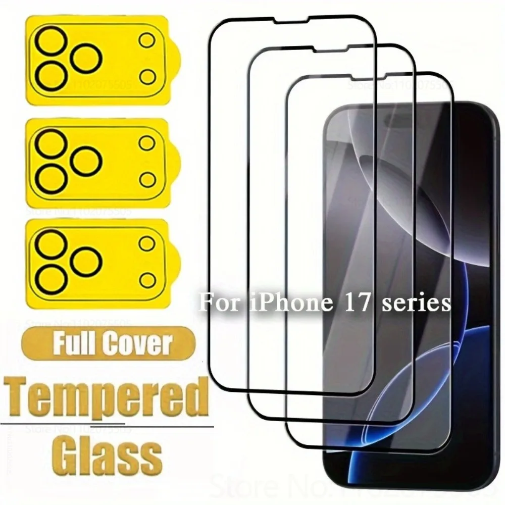 

[6-IN-1] 3Pcs 9D Tempered Glass+3Pcs Lens Protector for IPhone 17 Promax 17 Pro 15 16 Promax 13 Mini 11 12 14 Plus Glossy Finish