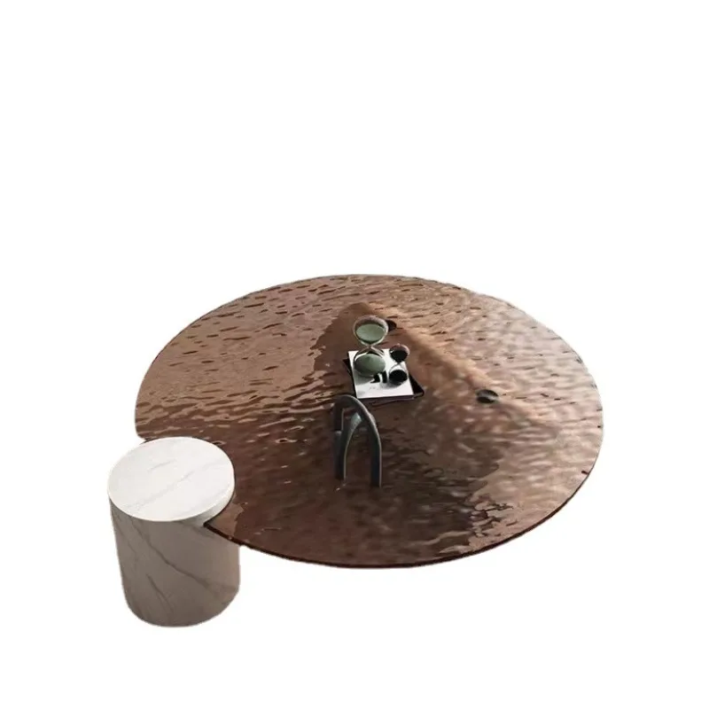 

Water ripple tempered glass coffee table high-end light luxury round living room household small apartment marble