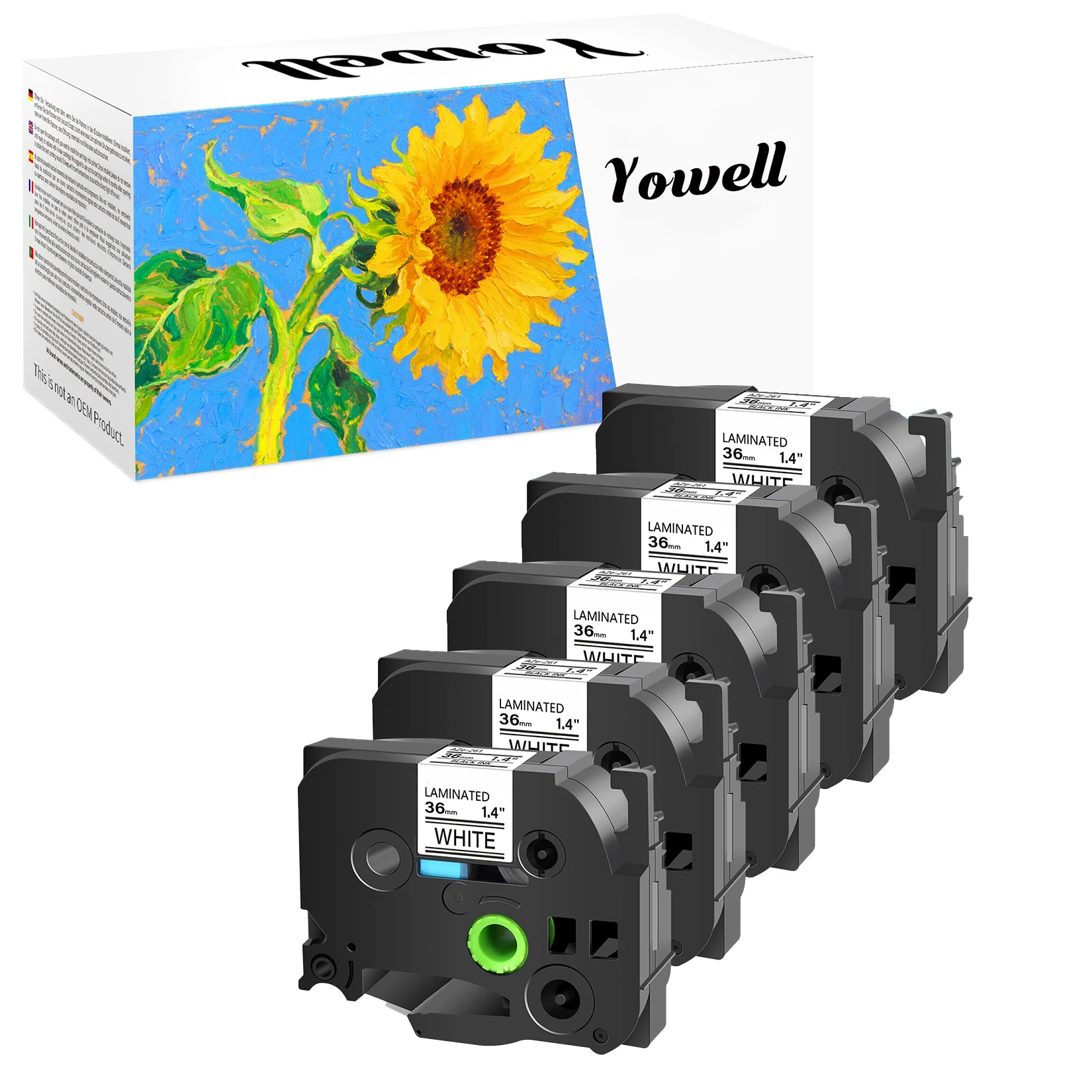 Yowell 5 X TZe-261 (36mm*8m) Kompatible Etiketten, kompatibel mit Brother PT-530, PT-550, PT-D800W, PT-E800W, PT-P900, PT-P900W – Detail 1