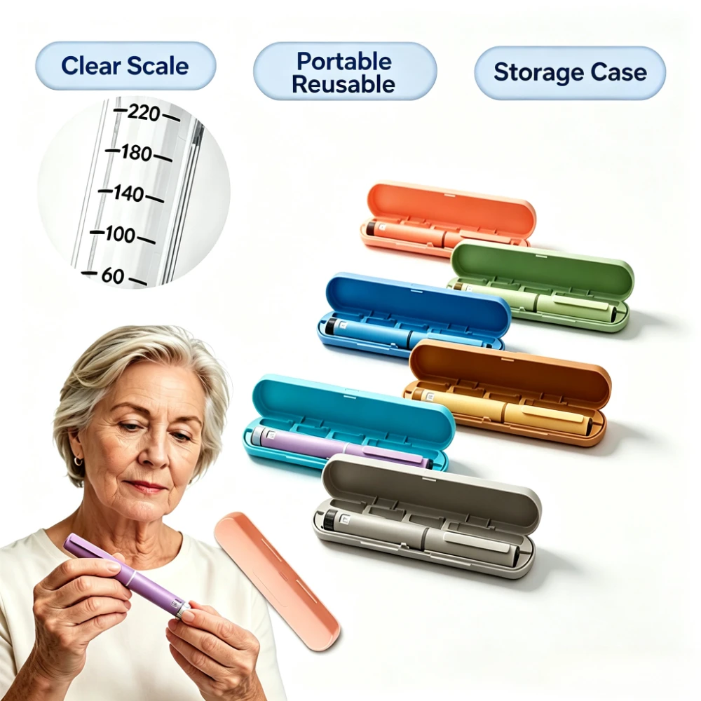 Reusable Insulin Injection Pen with Plastic Storage Case, Magic Pen Peptide Injector Precise Dose Control, for Travel Home Use