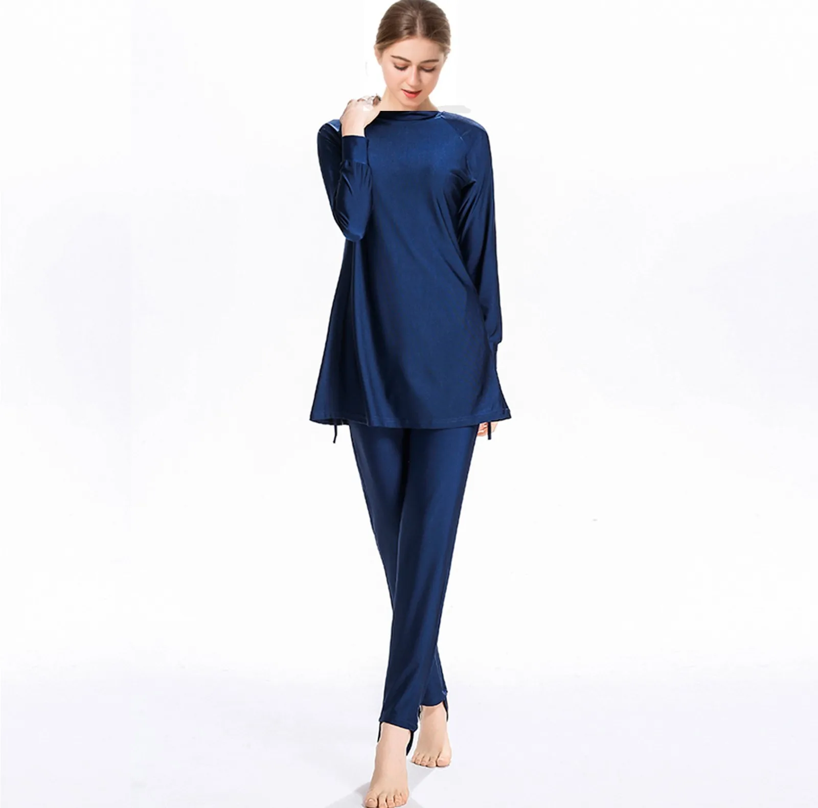 Long Sleeve Swimwear Conservative Bathing Suit with Drawstring Hem 未标题-2