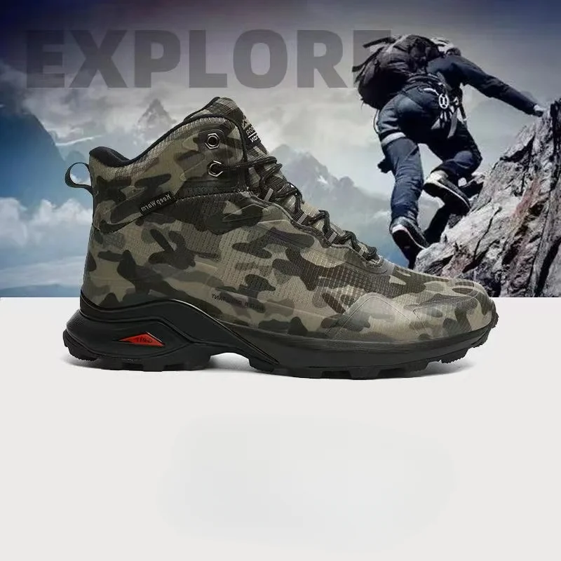 Men\'s High Quality Outdoor Waterproof Camouflage Trekking Hiking Shoes Winter Mountain Boots Men Warm Plush Non-slip Snow Boots