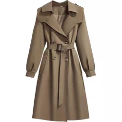 Women's Double Breasted Trench Coats, Korean Fashion, England Style, Loose, Medium Length, Female Clothing, Autumn, Winter, New