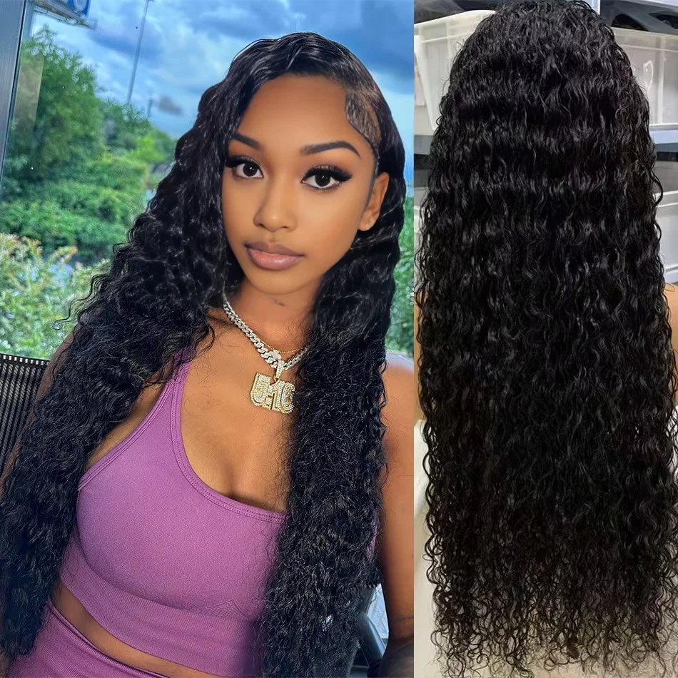 

Deep Wave Curly 200 Density HD Lace Frontal 13x4 Glueless Water Wave 13x6 Wig Pre Plucked 30 40 Inch Human Hair Lace Front Wigs