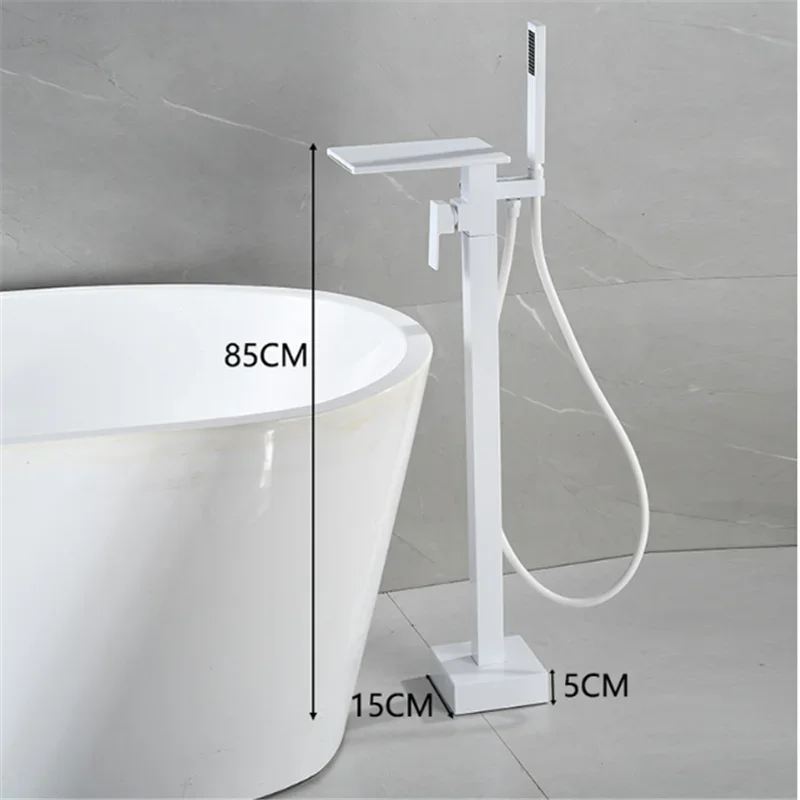 Black Bathroom Bathtub Faucet + Handheld Shower Free Standing Luxury White Waterfall BathTub Mixer Taps Floor Mounted