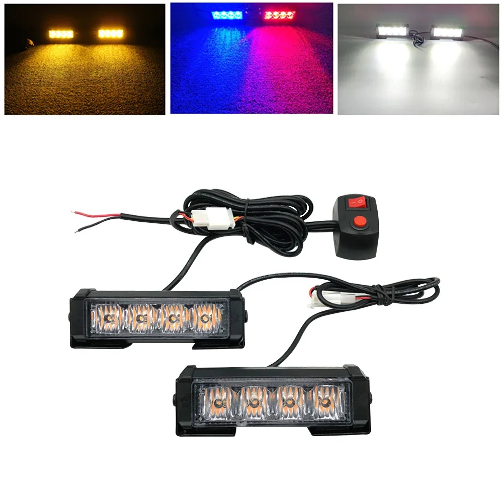 2*4 luci stroboscopiche a LED della polizia per auto lampada di avvertimento griglia di emergenza DC12V auto moto pompiere ambulanza Flasher torcia