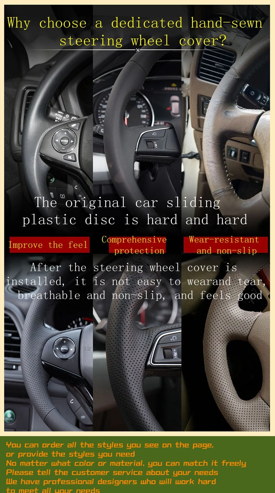 Maßgeschneiderte DIY-Lenkradabdeckung für Hyundai Ix 35 Tucson 2 2011–2015, rutschfestes Ledergeflecht, Auto-Innenzubehör – Detail 1