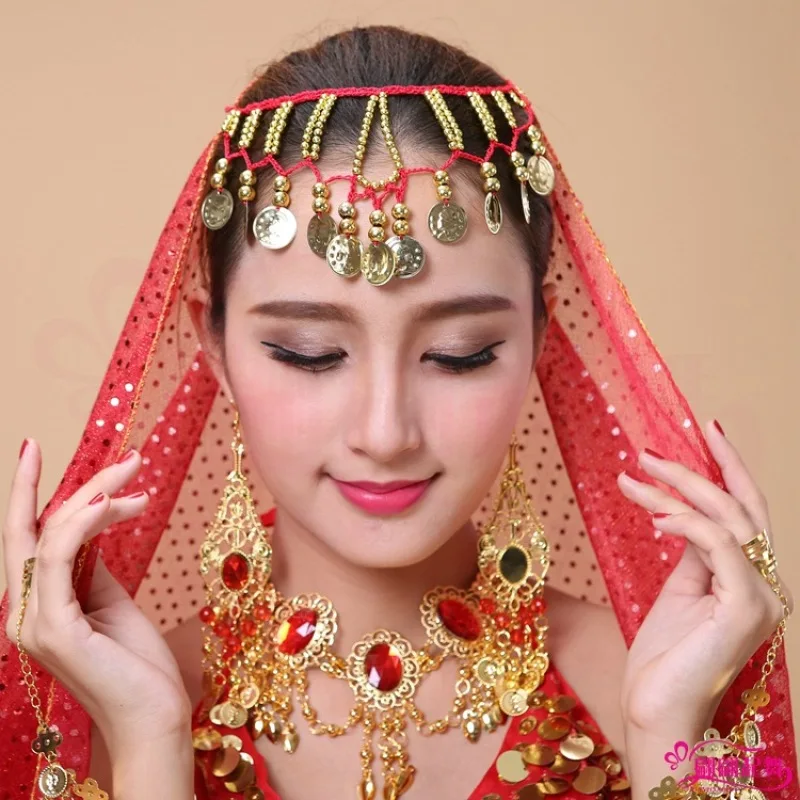 ผู้หญิง Belly เต้นรำอุปกรณ์เสริมเหรียญหัวตกแต่ง Chain Belly Dance อินเดีย Headwear ผ้าพันคอ Headpiece เครื่องแต่งกาย