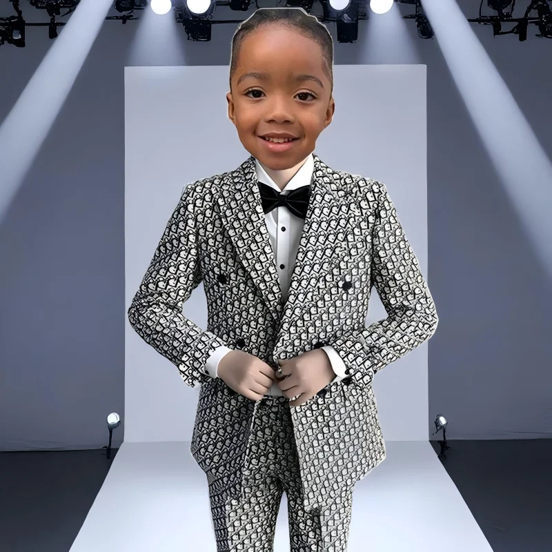 

Fashion Floral Boys Suit 2 Piece Wedding Tuxedo Double Breasted Formal Jacket Pants Kids Blazer Set Slim Fit Custom Child Outfit