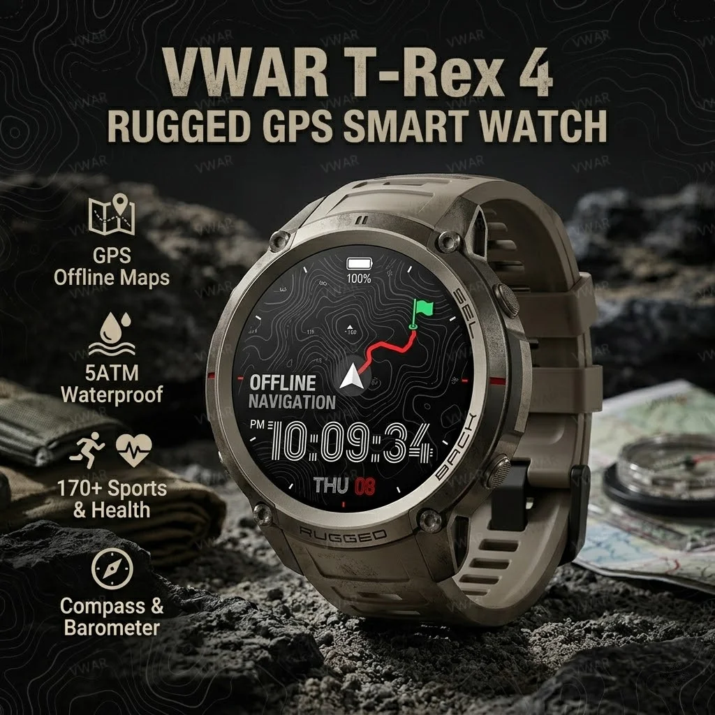 2026 New VWAR T-Rex 4 GPS SmartWatch Offline Maps Military Sports Smart Watch Men 50m Swimming Waterproof Sapphire Altitude