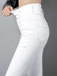 Plus Size 5XL High Waist Button Skinny Jeans White Black Pencil Pants Women Large Size Denim Leggings Leggings Slim Chic New