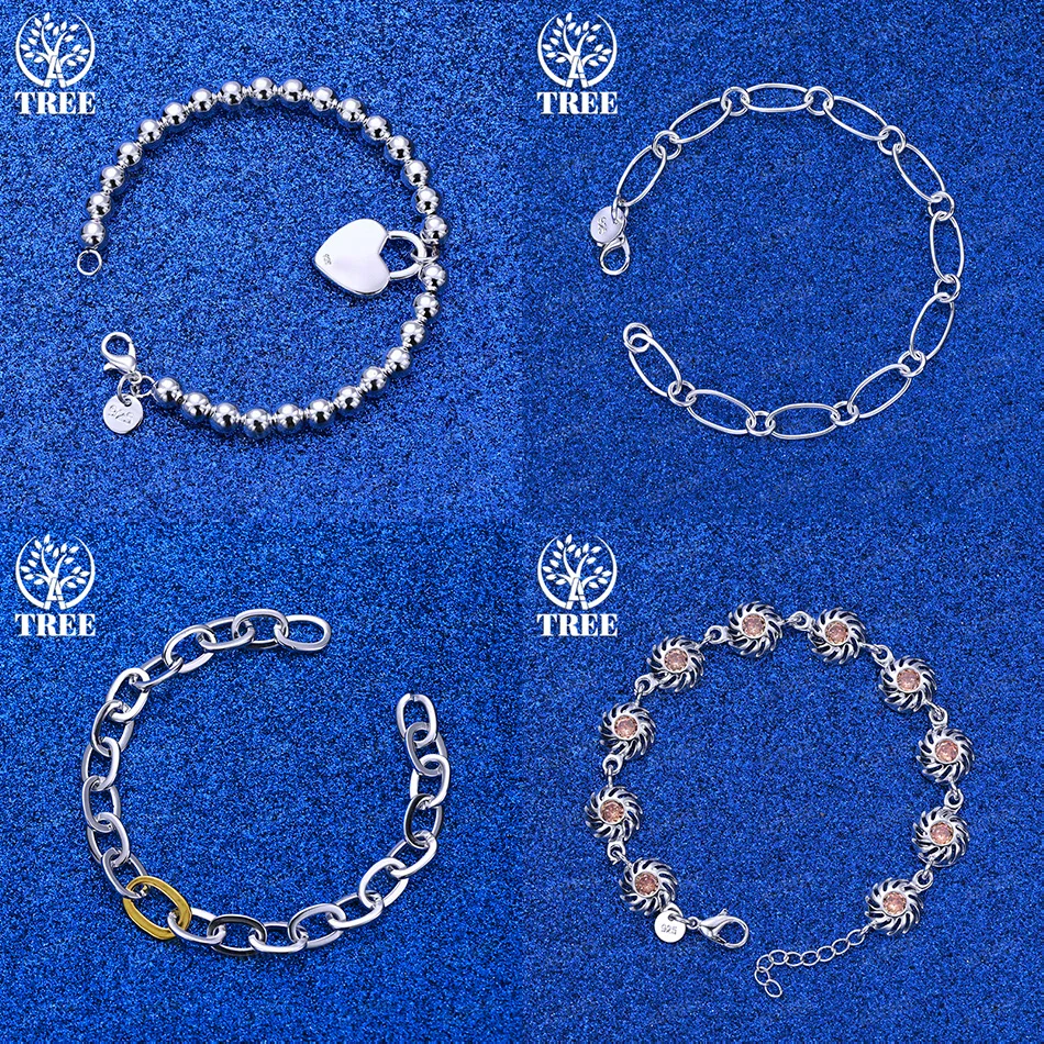 

Fashion Classic 925 Sterling Silver Beads Chain Oval Chain Orange Zircon Bracelets Women Party Birthday Jewelry Gift Accessories