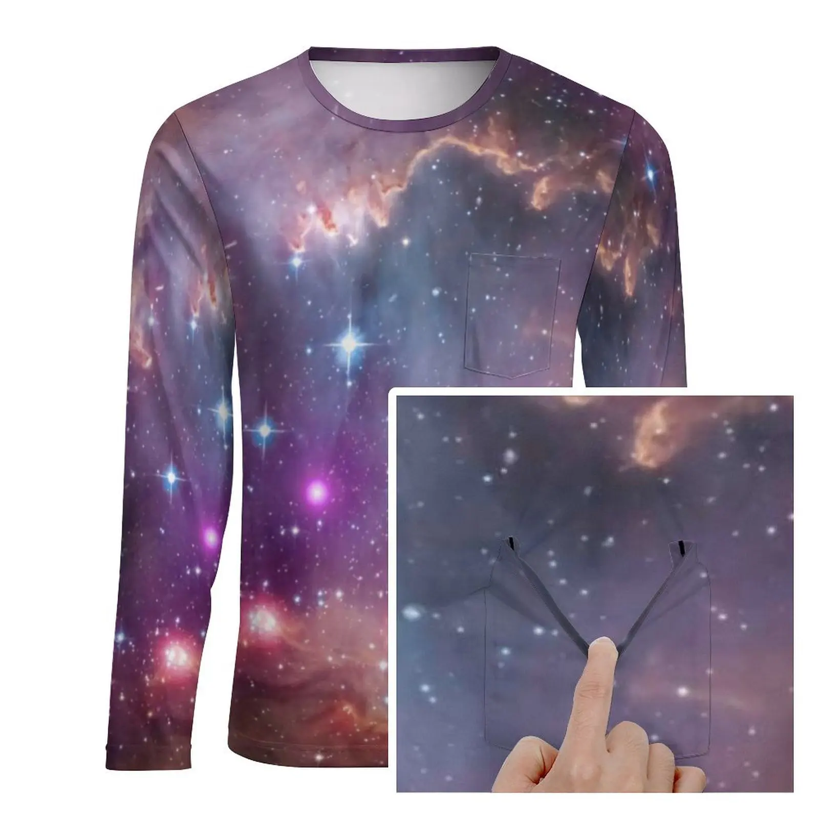 Cloud Galaxy T Shirt Natural Beauty Print Hippie T Shirts With Pocket Long Sleeve Printed Tshirt Spring Plus Size Clothes